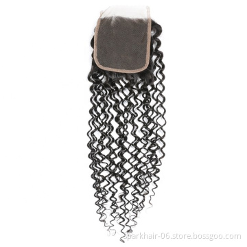 9a 4*4 SPARK Brazil Remy Human Hair Lace Closure for Women Kinky Curl Curly Brazilian Hair Extension Natural Black Free Part